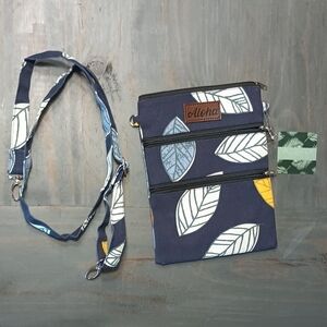 ALOHAS Navy and Yellow Leaf Crossbody Bag